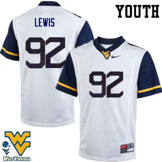 Youth West Virginia Mountaineers NCAA #92 Jon Lewis White Authentic Nike Stitched College Football Jersey MK15C16WD